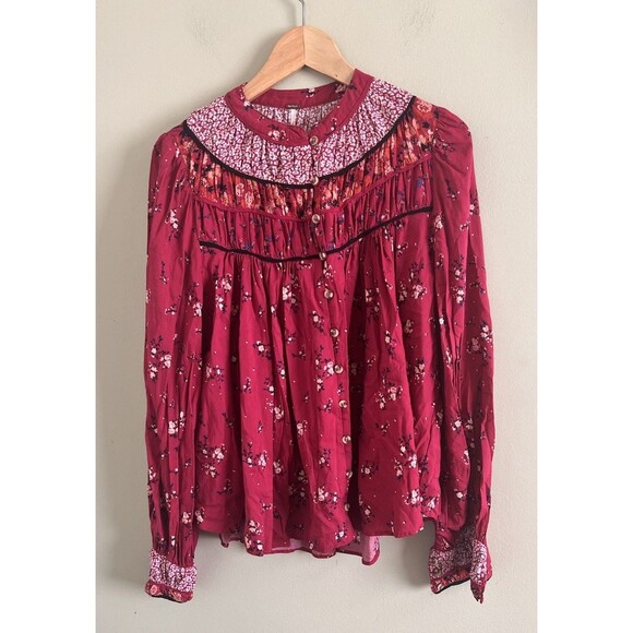 Free People Paloma Printed Blouse Top Size Small/P Berry Combo Floral NWT $118 - Picture 1 of 6